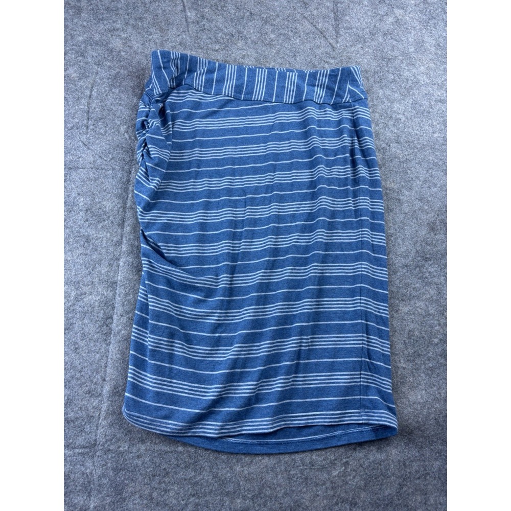 Athleta Women's S Striped Stretch Knit Ruched Pencil Skirt Blue & White Boho